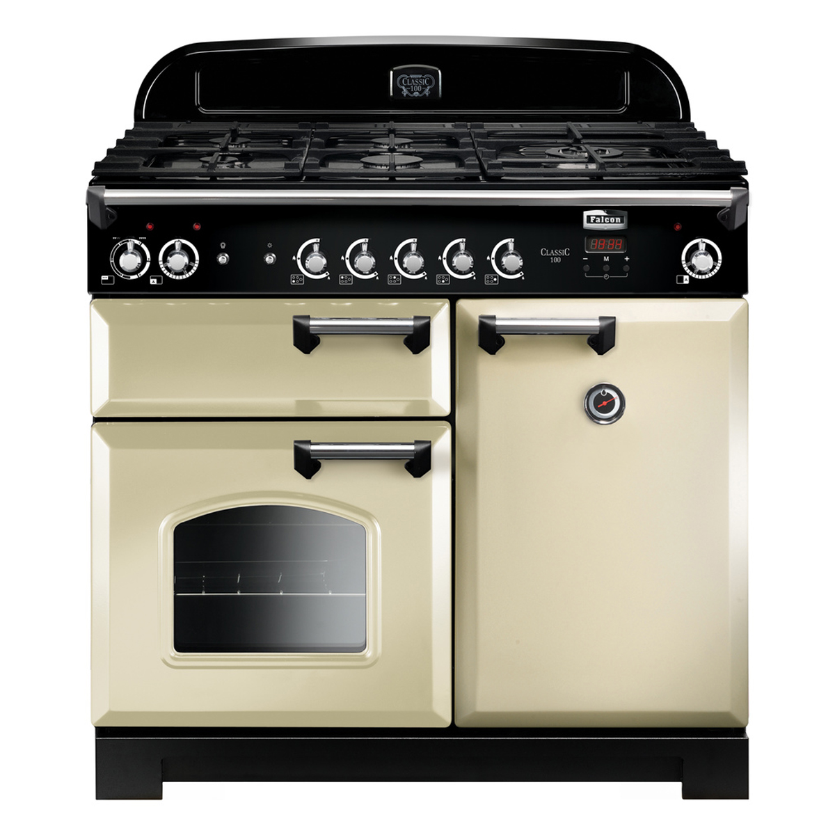 Falcon Classic 100 Gasherd in Creme mit Doppelbackofen, fünf Kochfeldern und klassischen Bedienelementen, freistehend