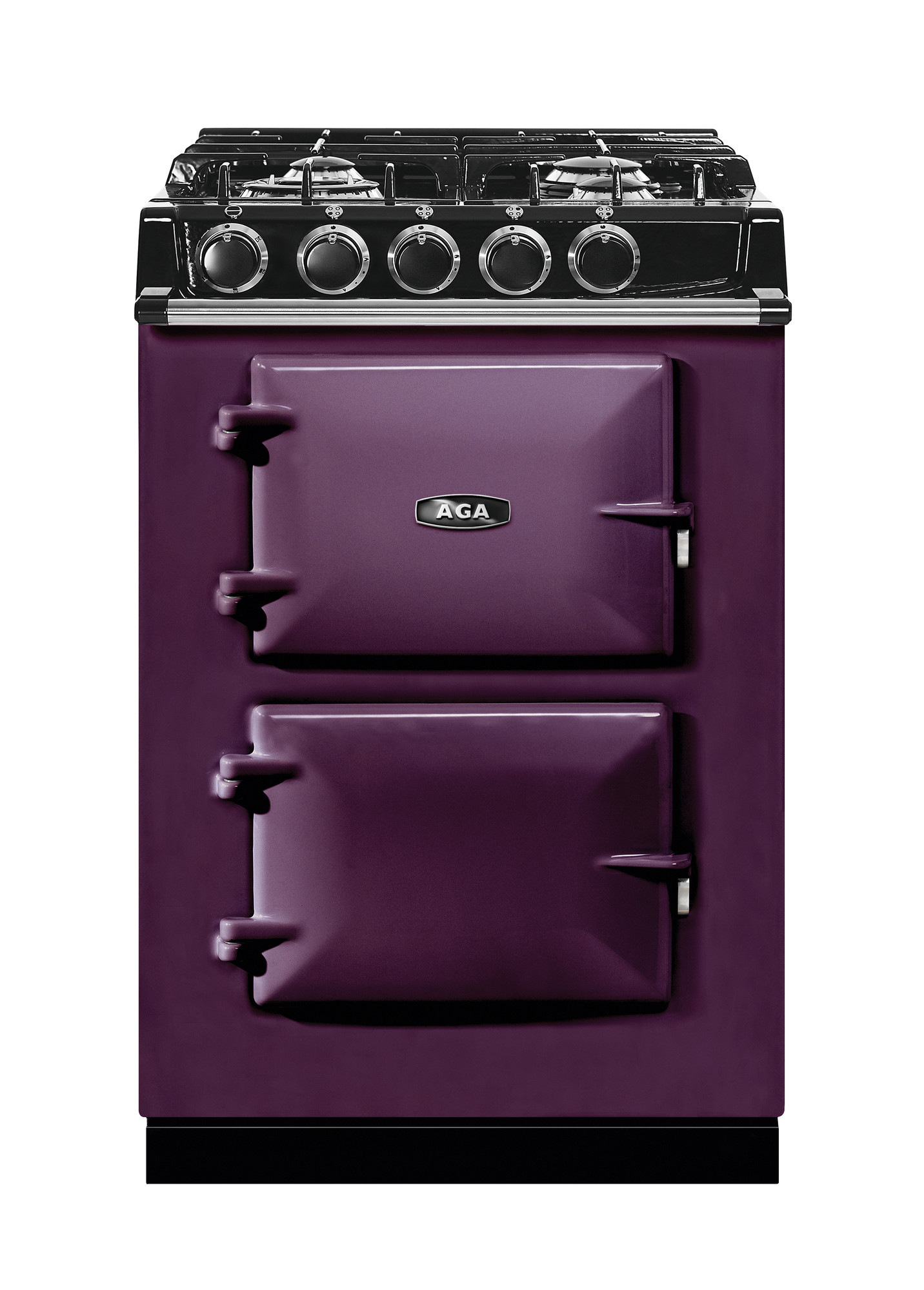 Lilaner AGA Herd mit Gasherd und zwei großen Ofentüren, ideal für stilvolle Küchen