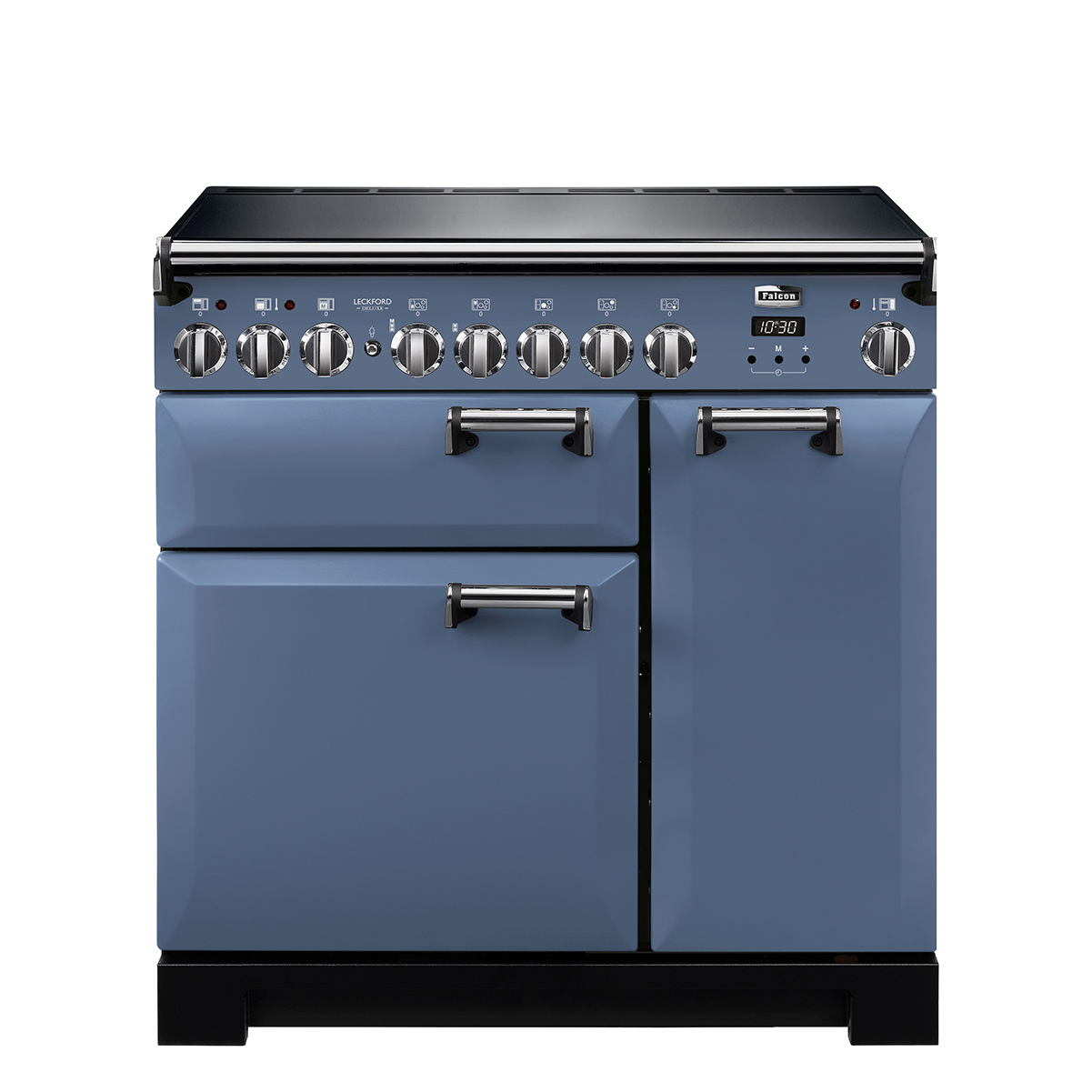 Blauer Falcon Standherd Deluxe 110 mit mehreren Backofentüren und Kochfeldern, ideal für große Küchen und anspruchsvolles Kochen