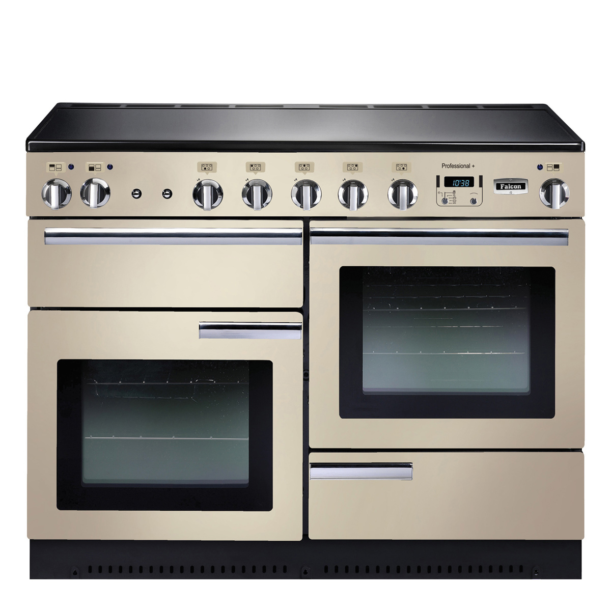 Hochwertiger Falcon Professional+ Herd in Creme mit Induktionskochfeld und drei Backöfen, ideal für große Küchen
