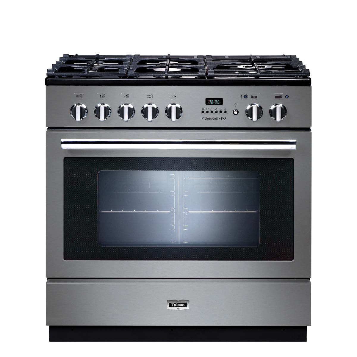 Moderner Edelstahl-Gasherd Falcon Professional mit sechs Kochfeldern und großem Backofen für die Küche